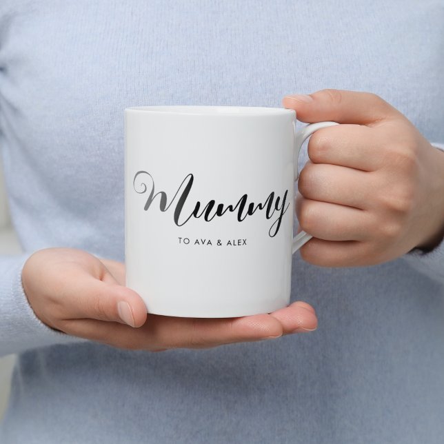Modern minimal handskriven Mors dag-mamma Kaffemugg (mummy mug for mothers day)