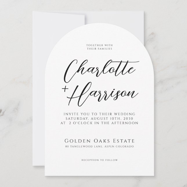 Modern minimal handskriven skript Arch Bröllop Inbjudningar (Framsida)