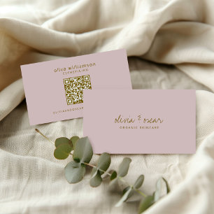 Modern Minimal Handskriven Skript Pastell Rosa QR Visitkort