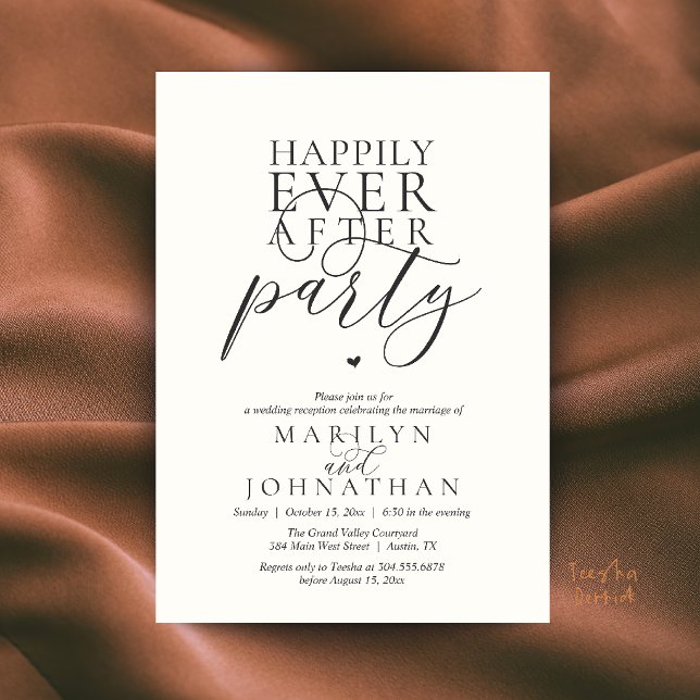 Modern Minimal Happily Ever After Fest Mottagning Inbjudningar (Modern Minimal Happily Ever After Party Reception Invitation Card in Charcoal Grey and Soft Ivory)