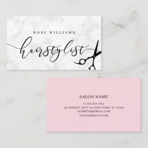 Modern minimal hårslista och rosa hårstylist visitkort