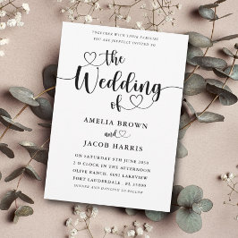 Modern Minimal Heart Black & White Bröllop Inbjudningar