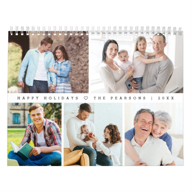 Modern Minimal Heart Customizable Family Photo Kalender (Omslag)