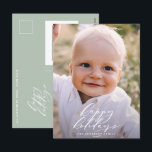 Modern minimal helgdag för fotojul - elegant helg vykort<br><div class="desc">Modern minsta blad i glad helg-manuset,  helgdag-vykort. Hand målade eukalyptus,  minimalt löv och modern rustik utandning ge i helgdag-kortet är en lyxaktig känsla. I klassade gröntar,   och grå.</div>