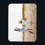 Modern minimal Helgdag för fotostrand - julkort Magnet<br><div class="desc">snyggt-christmas-kortdesign med trendig blandning av fet stil och skript,  utrymme för ditt valda foto på framsidan med strand- och havsgrafik på baksidan</div>