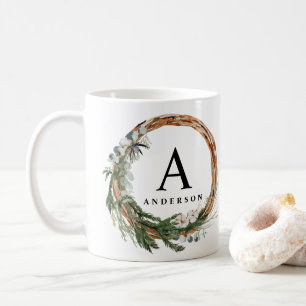 Modern minimal helgdag för kransfotoskript för löv kaffemugg