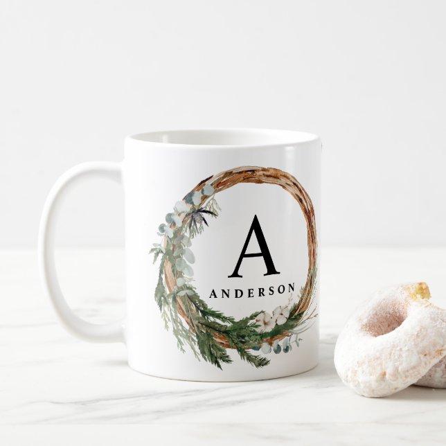 Modern minimal helgdag för kransfotoskript för löv kaffemugg (Med munk)