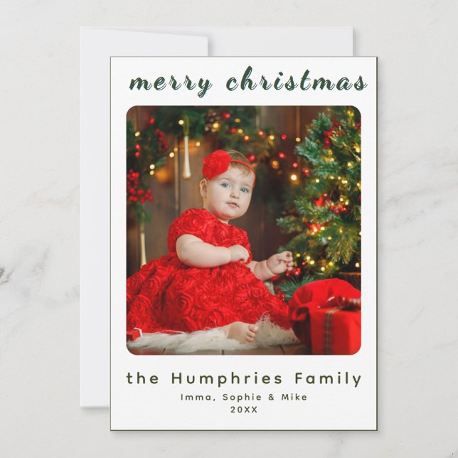 Modern Minimal Holiday Family Photo Card Tack Kort (Framsida)