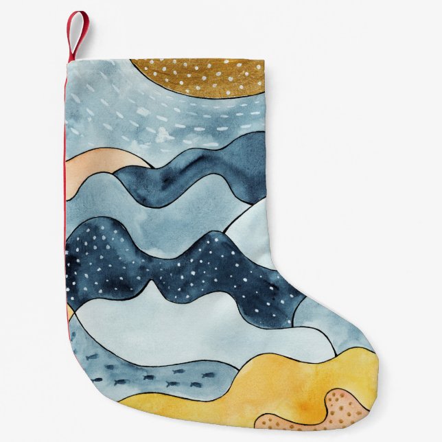 Modern minimal illustration av Golden Sol Liten Julstrumpa (Framsidan)