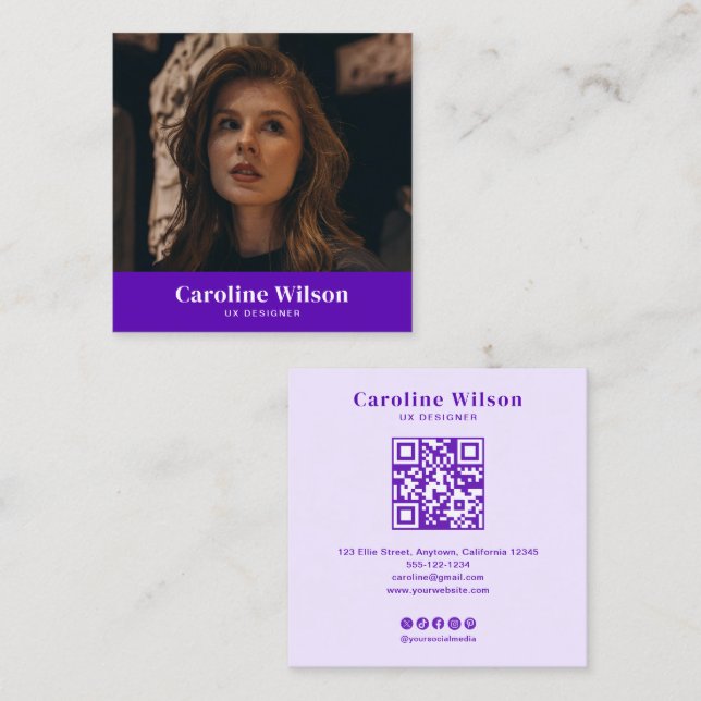 Modern minimal indigo-Professionell QR-kodfoto Fyrkantigt Visitkort (Fram/baksida)