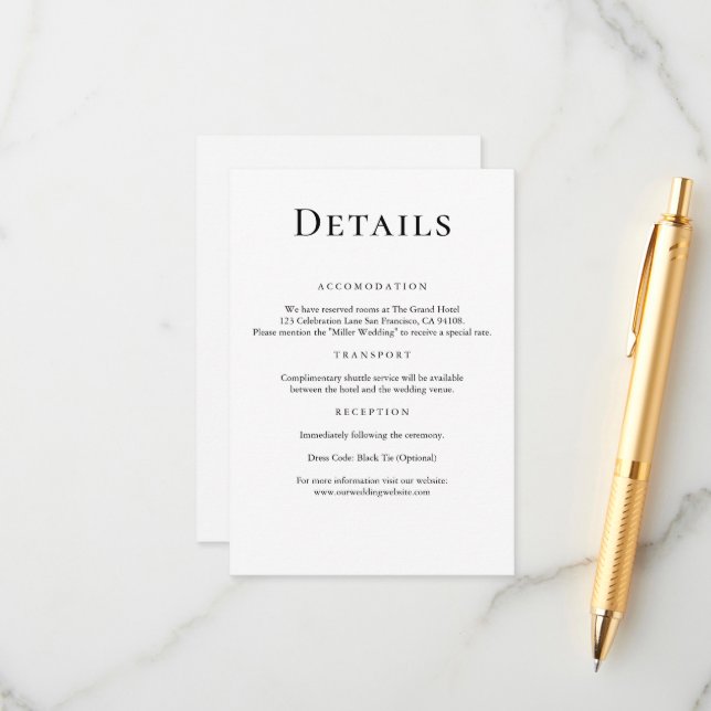 Modern minimal information om svart och vitt Bröll Tilläggskort (Fram/Back In Situ)