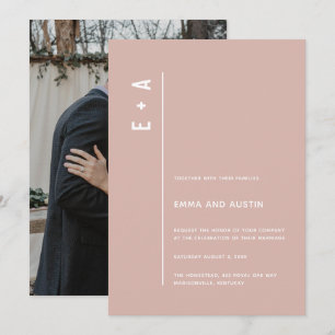 Modern Minimal Initialer Dusty Ro Rosa Inbjudningar