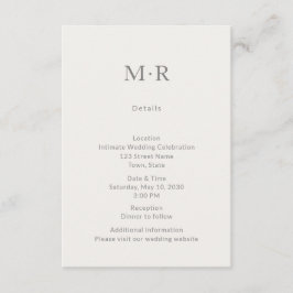 Modern Minimal Intimate Wedding Details Card Tilläggskort