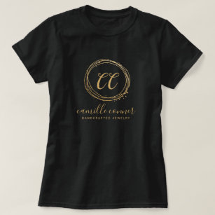 Modern minimal judisk designer för Guld Monogram T Shirt