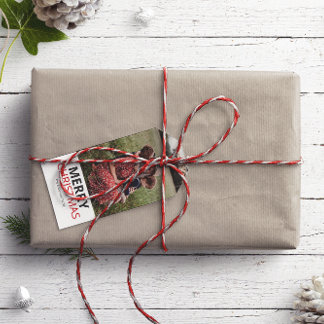 Modern minimal julfamiljs foto presentetikett