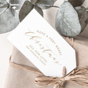 Modern minimal julhelg i Guld-familjen Presentetikett