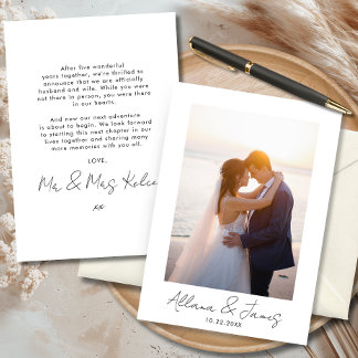Modern Minimal Just Married Photo Announcement Inbjudningar