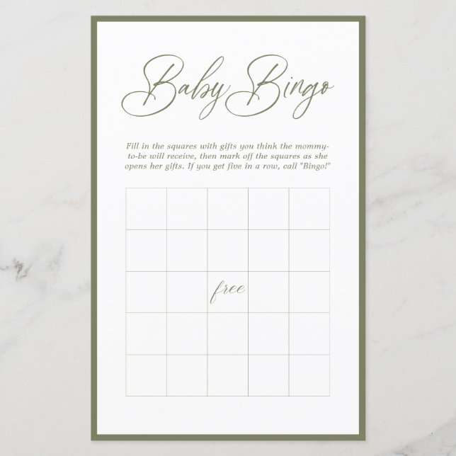 Modern minimal kalligrafi | Baby Bingo (Framsida)