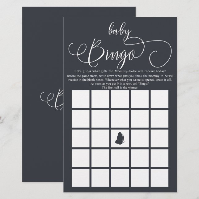 Modern Minimal Kalligrafi Baby Bingo Spel Flyer (Fram/baksida)