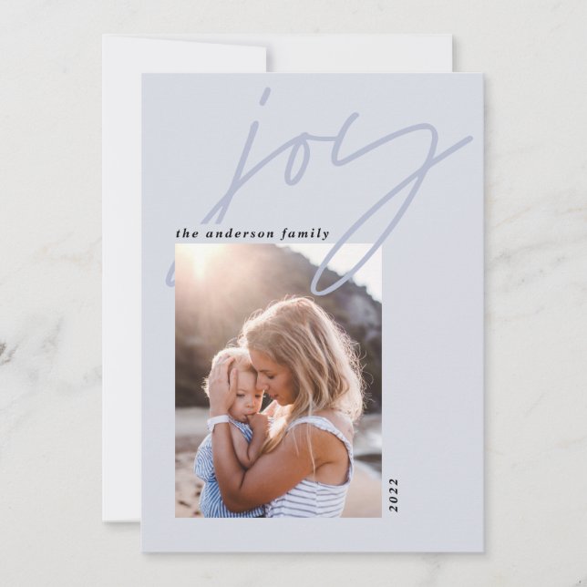 modern minimal kalligrafi - frisk blått 1-foto julkort (Framsida)