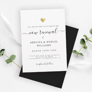 Modern minimal kalligrafi Guld Heart Vow Renewal Inbjudningar