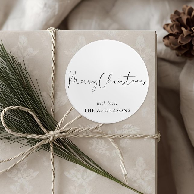 Modern minimal Kalligrafi jul Runt Klistermärke (Skapare uppladdad)