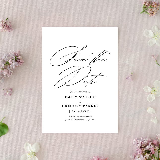 Modern minimal kalligrafi, svart Bröllop Spara Datumet (Skapare uppladdad)