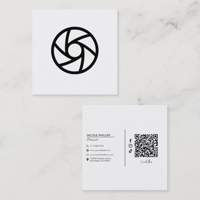 Modern Minimal Kamera Bländare Fotograf  Fyrkantigt Visitkort (Fram/baksida)
