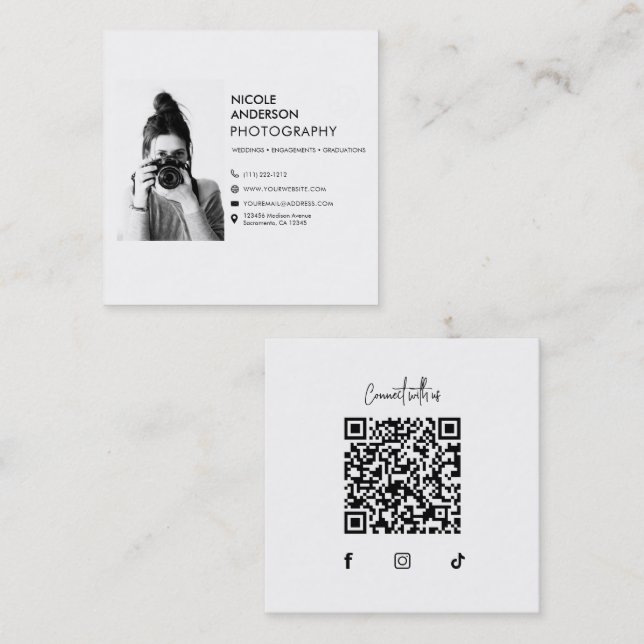 Modern Minimal Kamera Fotograf Bild Logotyp Fyrkantigt Visitkort (Fram/baksida)