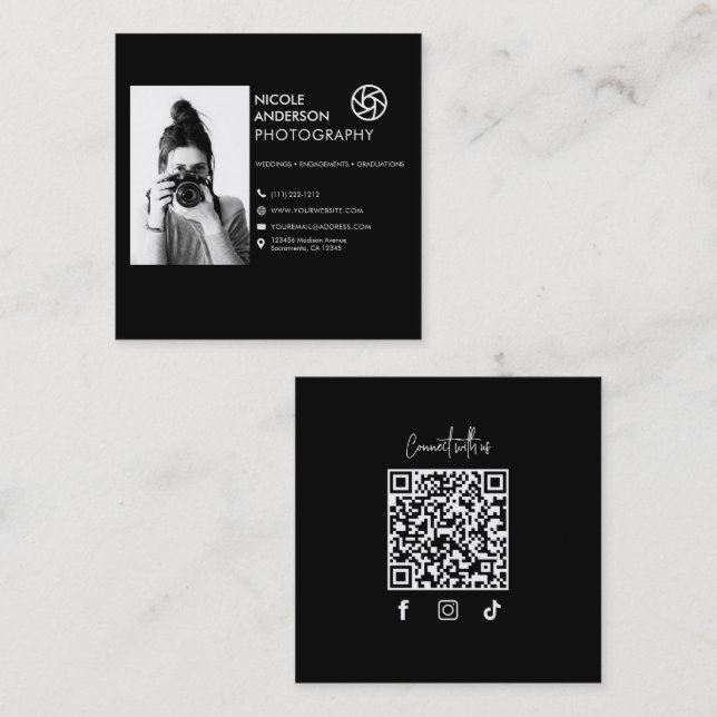 Modern Minimal Kamerafotograf Bildlogotyp Fyrkantigt Visitkort (Fram/baksida)