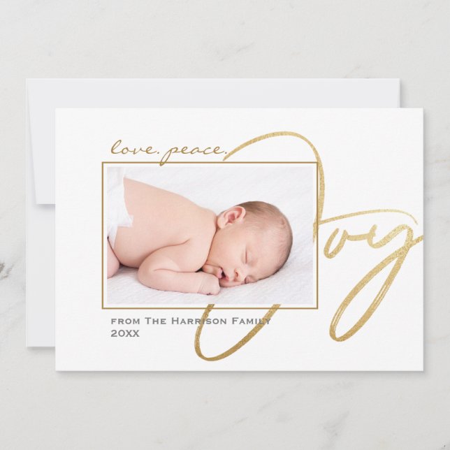 Modern Minimal Kärlek Peace Joy Baby Photo Family Julkort (Framsida)