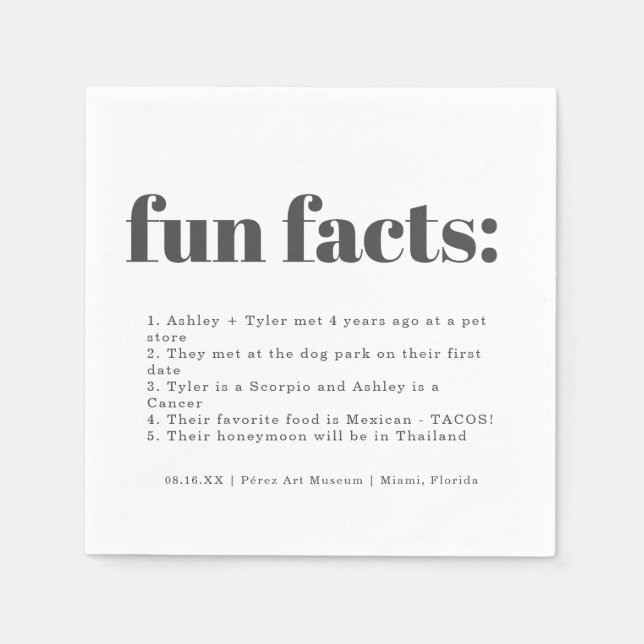 Modern Minimal Kol | Roliga Fakta Bröllop Pappersservett (Framsidan)