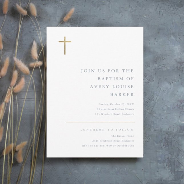 Modern minimal Kor-baptism i Guld Inbjudningar (Skapare uppladdad)