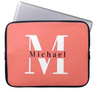 Modern minimal koral-start + Namn Monogram Laptop Fodral