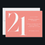 Modern minimal korallisk Rosa 21:a födelsedag Inbjudningar<br><div class="desc">Modern 21:a födelsedag med enkel design med typografi av chic och elegant.</div>
