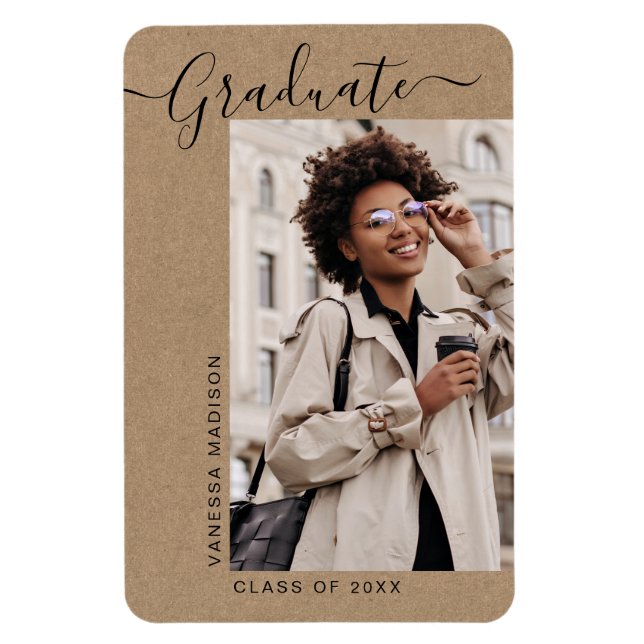 Modern Minimal Kraft 1 Photo Grad Announcement Magnet (Vertikal)