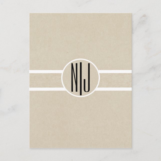 Modern Minimal Kraft Rustic Monogram Spara datumet Meddelande Vykort (Framsida)