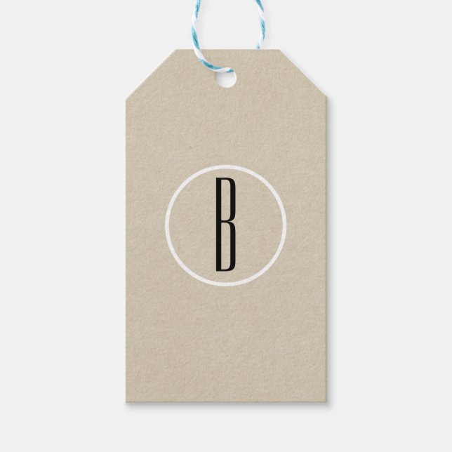 Modern Minimal Kraft Rustik Monogram Bröllopsgåva Presentetikett (Framsidan)