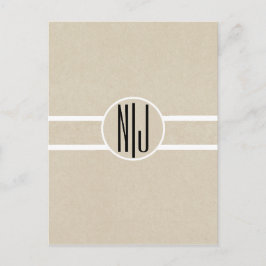 Modern Minimal Kraft Rustik Monogram Spara Datum Meddelande Vykort