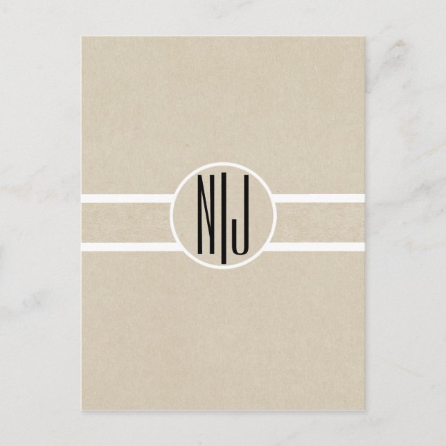 Modern Minimal Kraft Rustik Monogram Spara Datum Meddelande Vykort (Framsida)