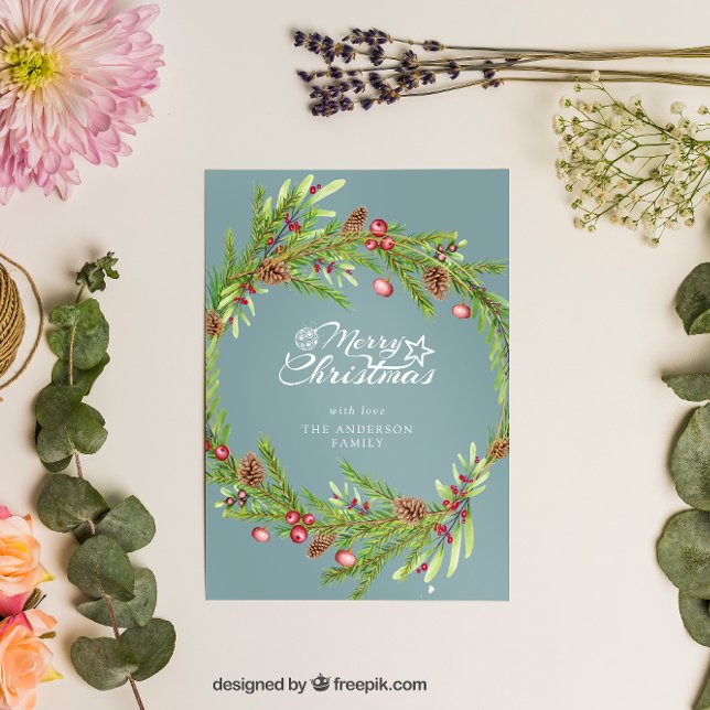 Modern minimal krans med lövverk och texten "Jul" Julkort (Skapare uppladdad)