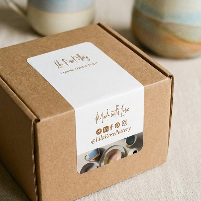 Modern Minimal Krukmakar Keramik Affär Box Omslag Adressetikett (Modern Minimal Pottery Ceramic Business Box Wrap Label)