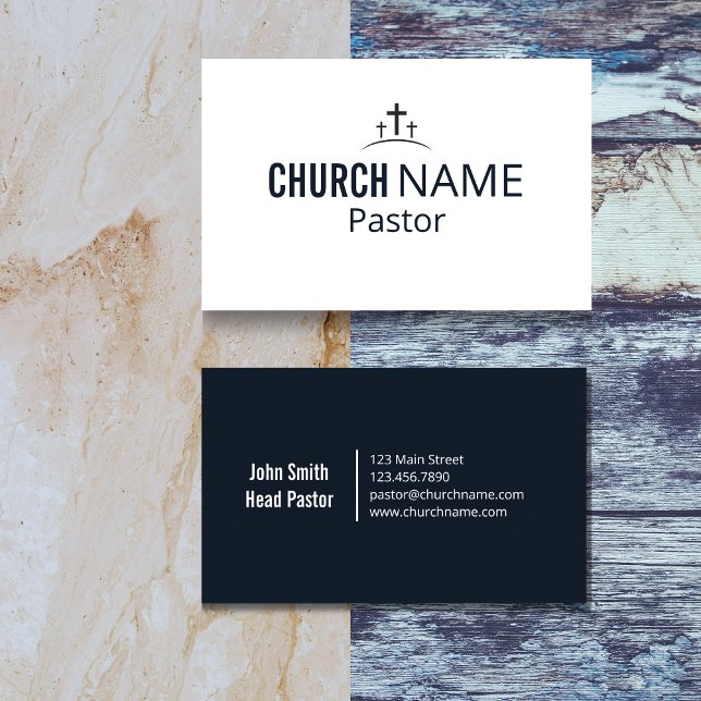 Modern Minimal Kyrkopastor Tre Kors  Visitkort (Modern Minimal Church Pastor Three Cross Navy Business Card)