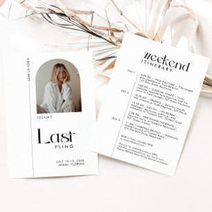 Modern minimal "Last Fling" Bachelorette Photo Inbjudningar