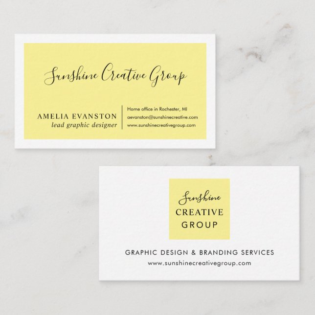 Modern minimal Lemon-Gult Visitkort (Fram/baksida)
