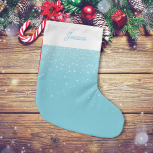 Modern Minimal Light Pastel Blue Snowy Liten Julstrumpa