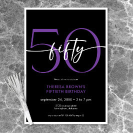 Modern Minimal Lila femtio skript födelsedag Inbjudningar
