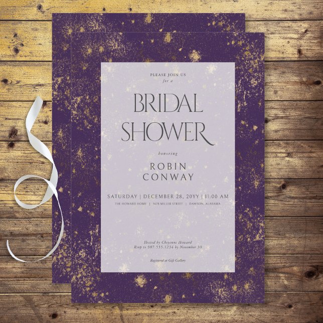 Modern minimal Lila och Guld Glitter Möhippa Inbjudningar (Modern Minimal Purple & Gold Glitter Bridal Shower Invitation)