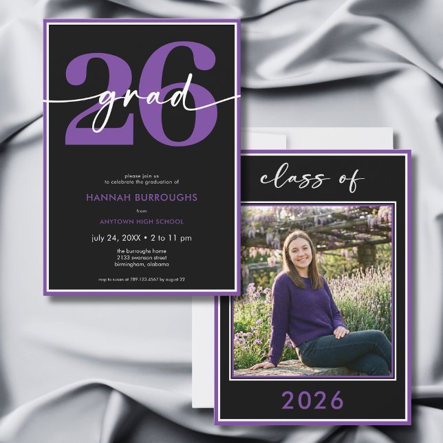 Modern Minimal Lila Skrift Examensfest Inbjudningar (Modern Minimal Purple Script Graduation Party Invitation)