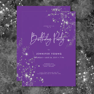 Modern Minimal Lila White Glam Diamonds Birthday Inbjudningar